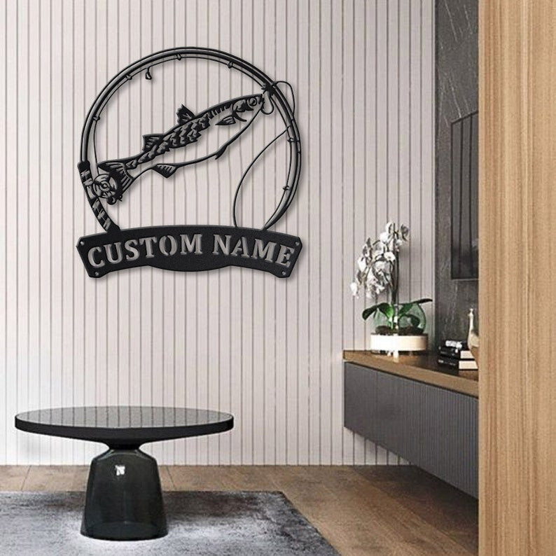 Personalized Mullet Fishing Fish Pole Monogram Metal Sign WITH LED/WITHOUT LED Lights Custom Mullet Fish Metal Sign Hobbie Gifts Mullet Fish Sign