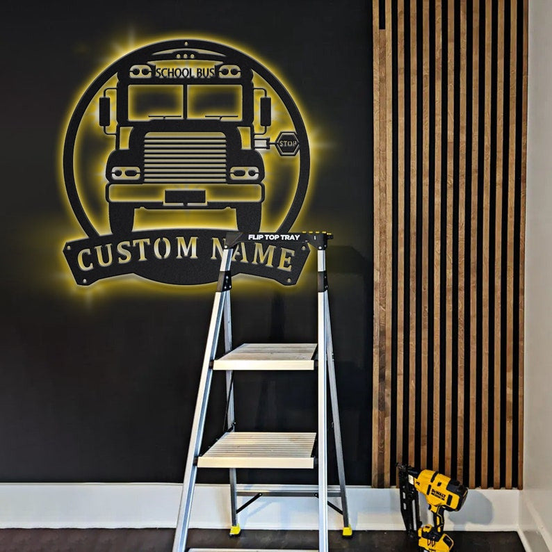 Personalized School Bus Driver Monogram Metal Sign WITH LED/WITHOUT LED Lights Custom Bus Driver Metal Sign Birthday Gift School Bus Sign