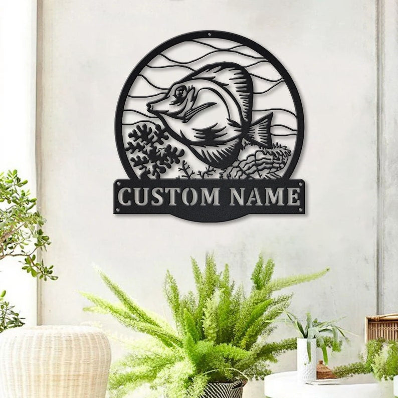 Personalized Yellow Tang Fish Metal Sign Art Custom Yellow Tang Fish Metal Sign Fishing Gift Beach Funny