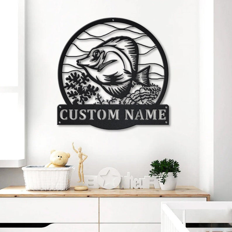 Personalized Yellow Tang Fish Metal Sign Art Custom Yellow Tang Fish Metal Sign Fishing Gift Beach Funny