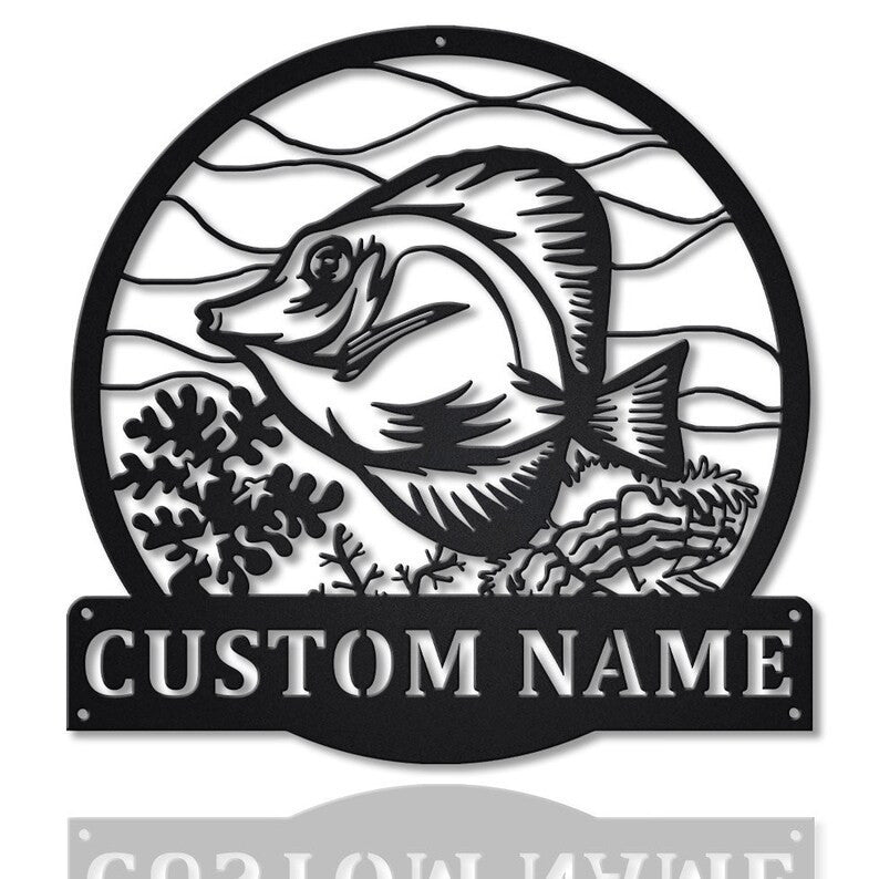 Personalized Yellow Tang Fish Metal Sign Art Custom Yellow Tang Fish Metal Sign Fishing Gift Beach Funny