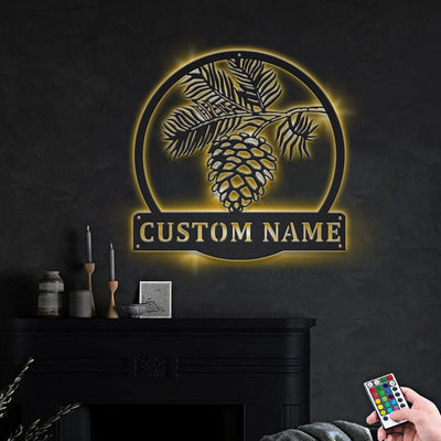 Personalized Pinecone Monogram Metal Sign WITH LED/WITHOUT LED Lights Custom Pinecone Metal Sign Pinecone Gift Wedding Gift