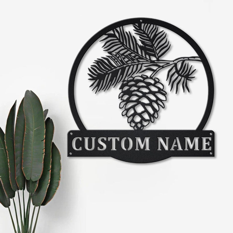 Personalized Pinecone Monogram Metal Sign WITH LED/WITHOUT LED Lights Custom Pinecone Metal Sign Pinecone Gift Wedding Gift