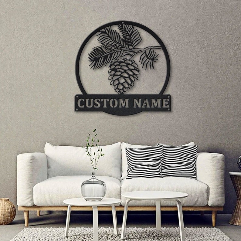 Personalized Pinecone Monogram Metal Sign WITH LED/WITHOUT LED Lights Custom Pinecone Metal Sign Pinecone Gift Wedding Gift