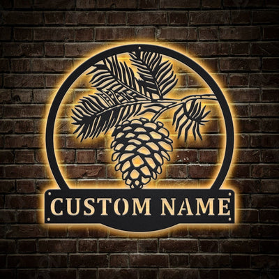 Personalized Pinecone Monogram Metal Sign WITH LED/WITHOUT LED Lights Custom Pinecone Metal Sign Pinecone Gift Wedding Gift