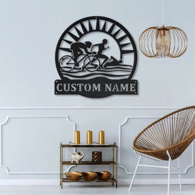 Personalized Triathlon Monogram Metal Sign Art Custom Triathlon Sport Metal Sign Hobbie Gifts Sport Gift Birthday Gift