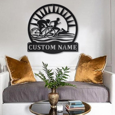 Personalized Triathlon Monogram Metal Sign Art Custom Triathlon Sport Metal Sign Hobbie Gifts Sport Gift Birthday Gift