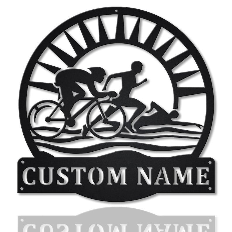 Personalized Triathlon Monogram Metal Sign Art Custom Triathlon Sport Metal Sign Hobbie Gifts Sport Gift Birthday Gift