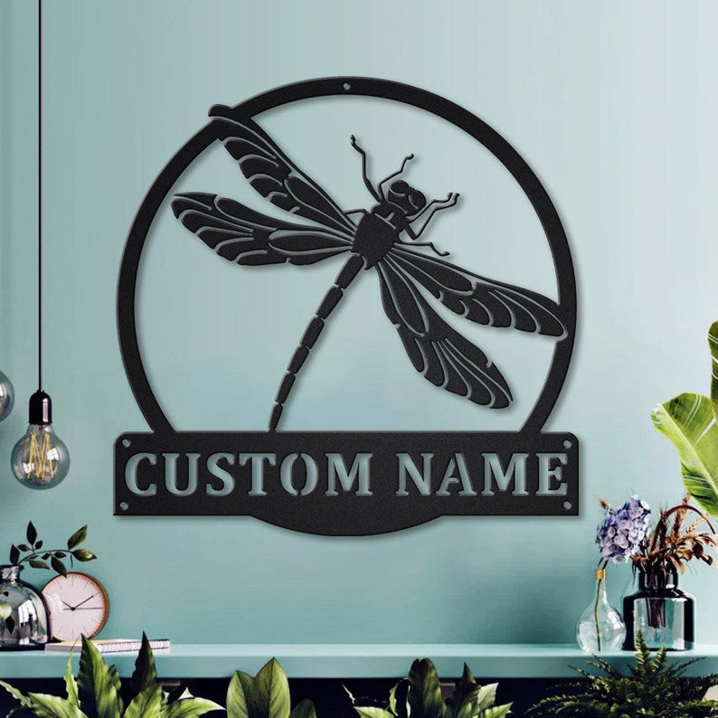 Personalized Dragonfly Monogram Metal Sign Art Metal Wall Art Custom Dragonfly Metal Sign Housewarming Outdoor Metal Sign
