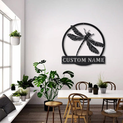 Personalized Dragonfly Monogram Metal Sign Art Metal Wall Art Custom Dragonfly Metal Sign Housewarming Outdoor Metal Sign