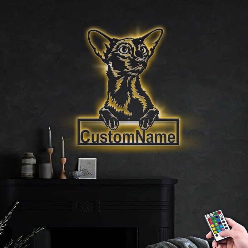 Personalized Oriental Shorthair Cat Metal Sign WITH LED/WITHOUT LED Lights Custom Oriental Shorthair Cat Metal Sign Birthday Gift Cat Sign