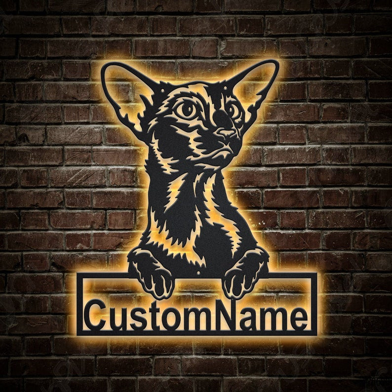 Personalized Oriental Shorthair Cat Metal Sign WITH LED/WITHOUT LED Lights Custom Oriental Shorthair Cat Metal Sign Birthday Gift Cat Sign