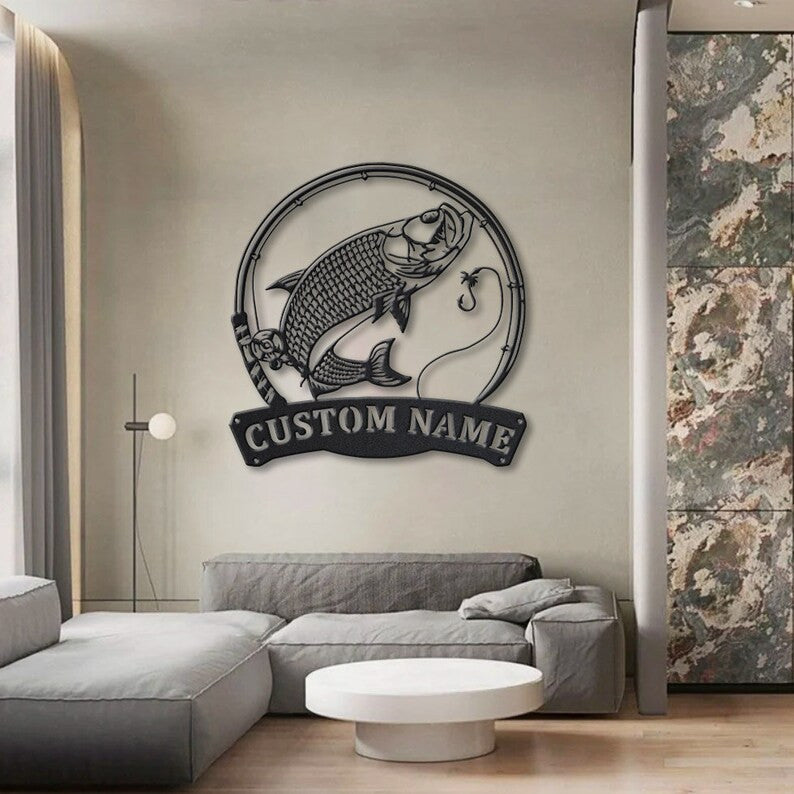 Personalized Atlantic Tarpon Fishing Fish Pole Metal Sign Art Custom Atlantic Tarpon Fishing Metal Sign Fishing Gift Decor Decoration