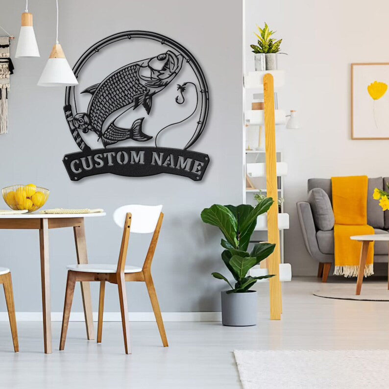 Personalized Atlantic Tarpon Fishing Fish Pole Metal Sign Art Custom Atlantic Tarpon Fishing Metal Sign Fishing Gift Decor Decoration
