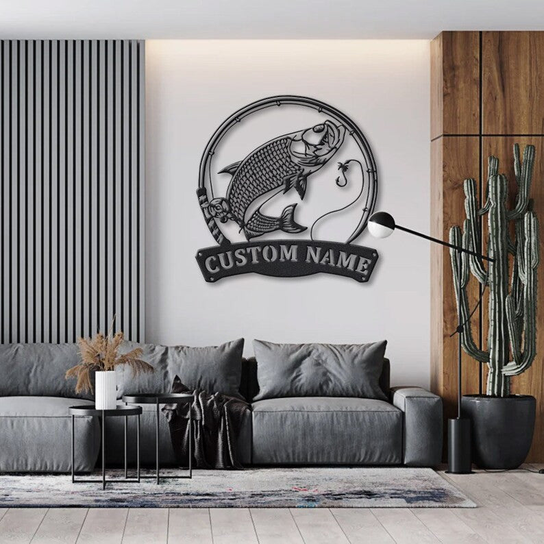 Personalized Atlantic Tarpon Fishing Fish Pole Metal Sign Art Custom Atlantic Tarpon Fishing Metal Sign Fishing Gift Decor Decoration