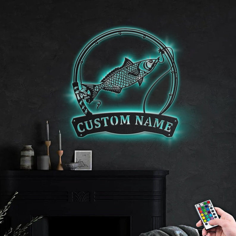Personalized Kahawai Fishing Fish Pole Metal Sign WITH LED/WITHOUT LED Lights Custom Kahawai Fishing Metal Sign Fishing Gifts