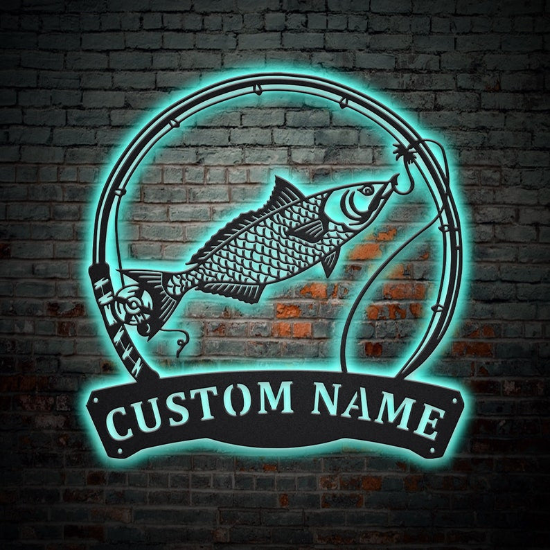 Personalized Kahawai Fishing Fish Pole Metal Sign WITH LED/WITHOUT LED Lights Custom Kahawai Fishing Metal Sign Fishing Gifts