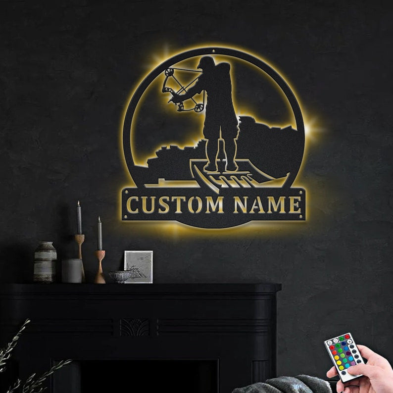 Personalized Bowfishing Metal Sign WITH LED/WITHOUT LED Lights Custom Bowfishing Metal Sign ,Bowfishing Custom Home Decor, Fishing Sign