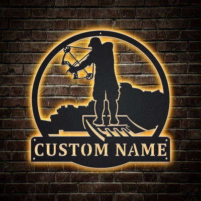 Personalized Bowfishing Metal Sign WITH LED/WITHOUT LED Lights Custom Bowfishing Metal Sign ,Bowfishing Custom Home Decor, Fishing Sign