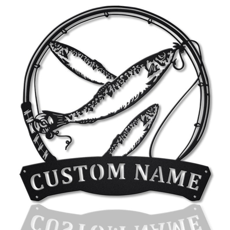 Personalized Sardine Fishing Fish Pole Monogram Metal Sign WITH LED/WITHOUT LED Lights Custom Sardine Fishing Metal Sign Sardine Fishing Gifts