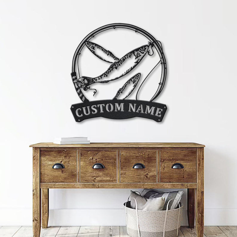 Personalized Sardine Fishing Fish Pole Monogram Metal Sign WITH LED/WITHOUT LED Lights Custom Sardine Fishing Metal Sign Sardine Fishing Gifts