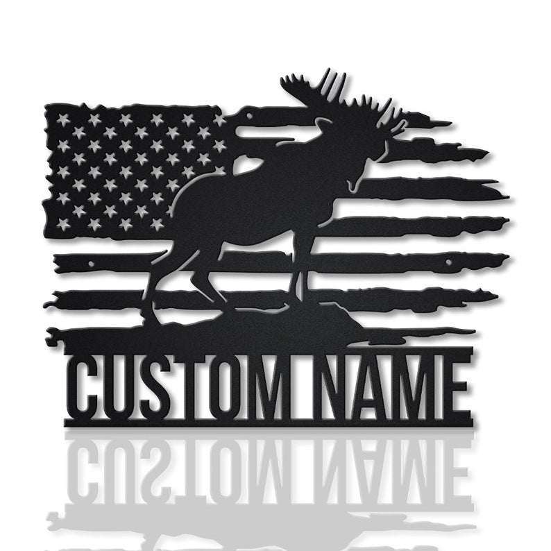 Personalized US Moose Metal Sign WITH LED/WITHOUT LED Lights v2 Custom US Moose Metal Sign Moose Hunting Home Decor