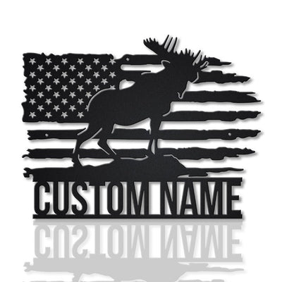 Personalized US Moose Metal Sign WITH LED/WITHOUT LED Lights v2 Custom US Moose Metal Sign Moose Hunting Home Decor