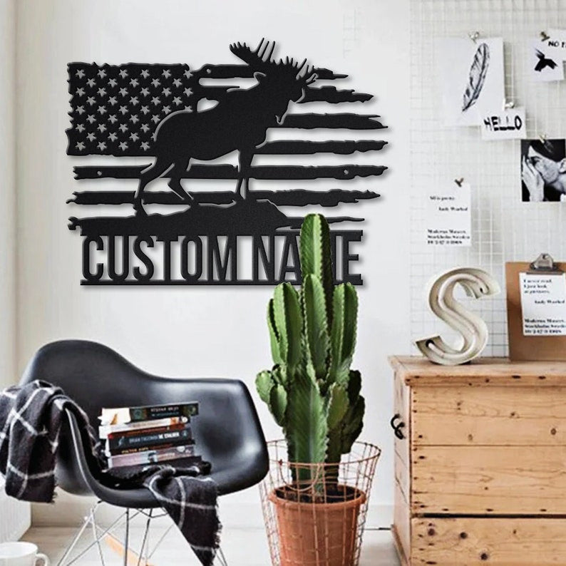 Personalized US Moose Metal Sign WITH LED/WITHOUT LED Lights v2 Custom US Moose Metal Sign Moose Hunting Home Decor