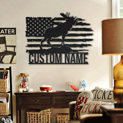 Personalized US Moose Metal Sign WITH LED/WITHOUT LED Lights v2 Custom US Moose Metal Sign Moose Hunting Home Decor