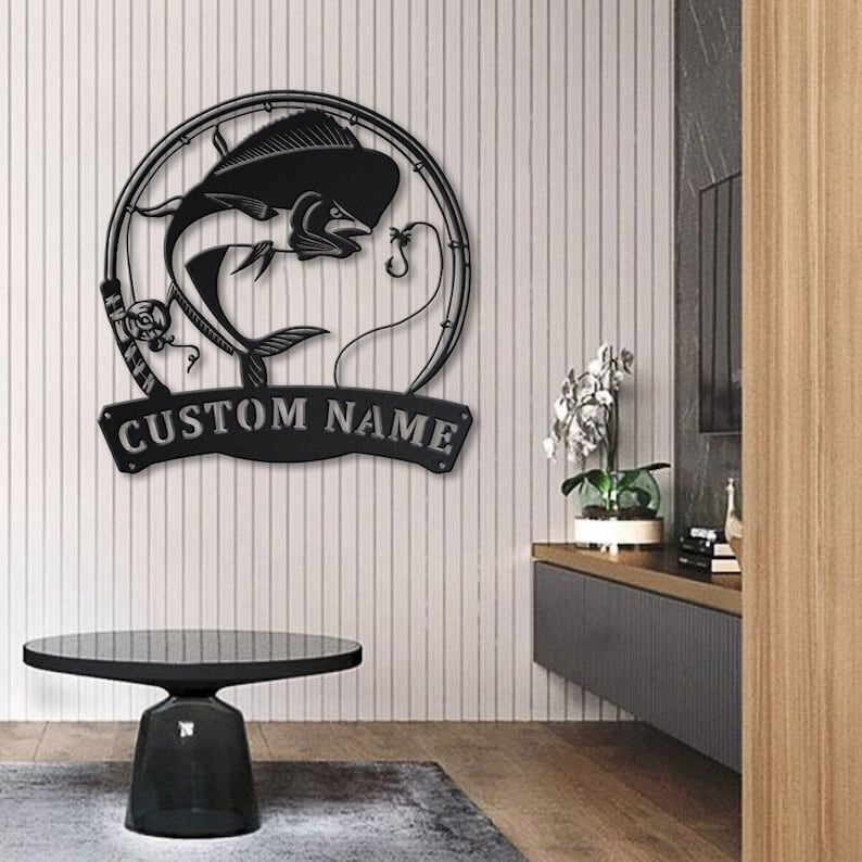 Personalized Mahi-Mahi Fishing Fish Pole Metal Sign Art Custom Mahi-Mahi Fishing Metal Sign Fishing Gifts Funny Mahi-Mahi Fishing Gift