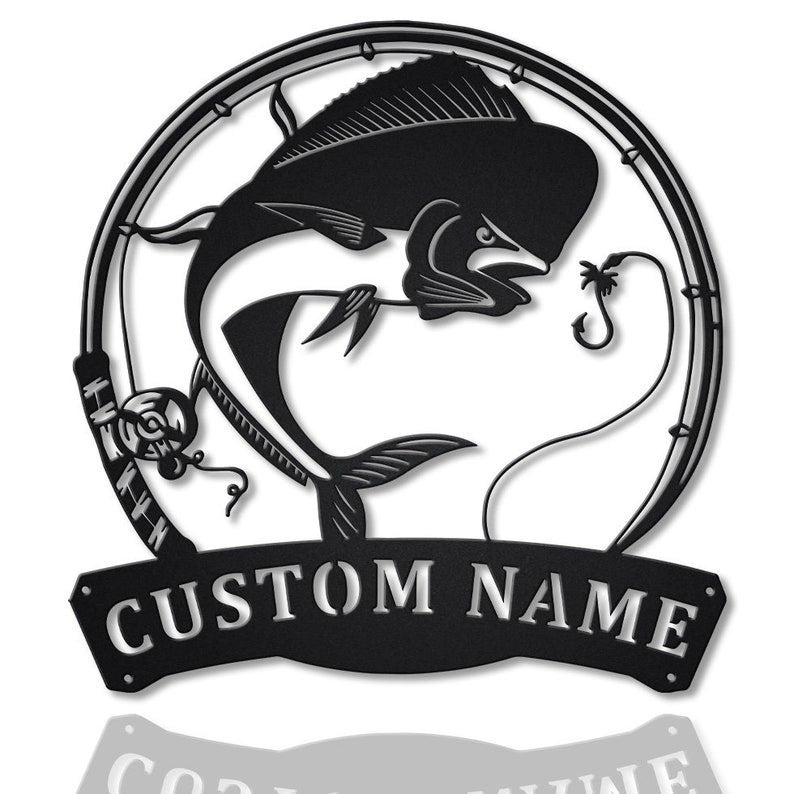 Personalized Mahi-Mahi Fishing Fish Pole Metal Sign Art Custom Mahi-Mahi Fishing Metal Sign Fishing Gifts Funny Mahi-Mahi Fishing Gift