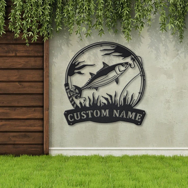 Personalized Skipjack Tuna Fishing Fish Pole Metal Sign Art Custom Tuna Fishing Metal Sign Tuna Fishing Funny Tuna Fishing Gift