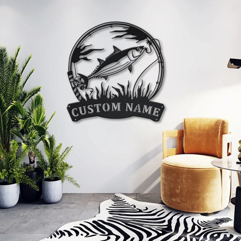 Personalized Skipjack Tuna Fishing Fish Pole Metal Sign Art Custom Tuna Fishing Metal Sign Tuna Fishing Funny Tuna Fishing Gift