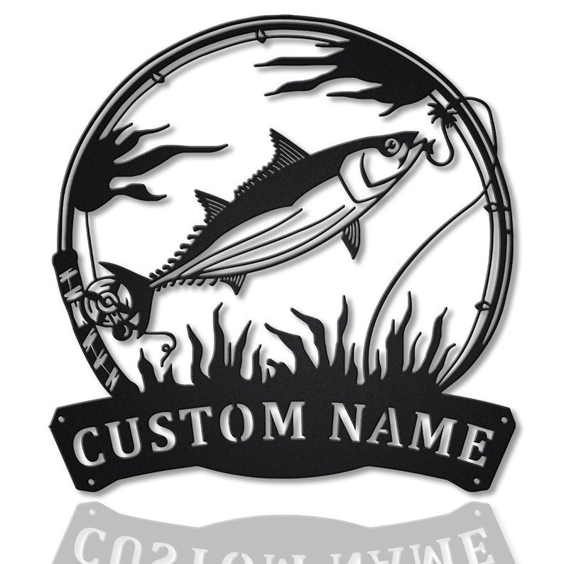 Personalized Skipjack Tuna Fishing Fish Pole Metal Sign Art Custom Tuna Fishing Metal Sign Tuna Fishing Funny Tuna Fishing Gift