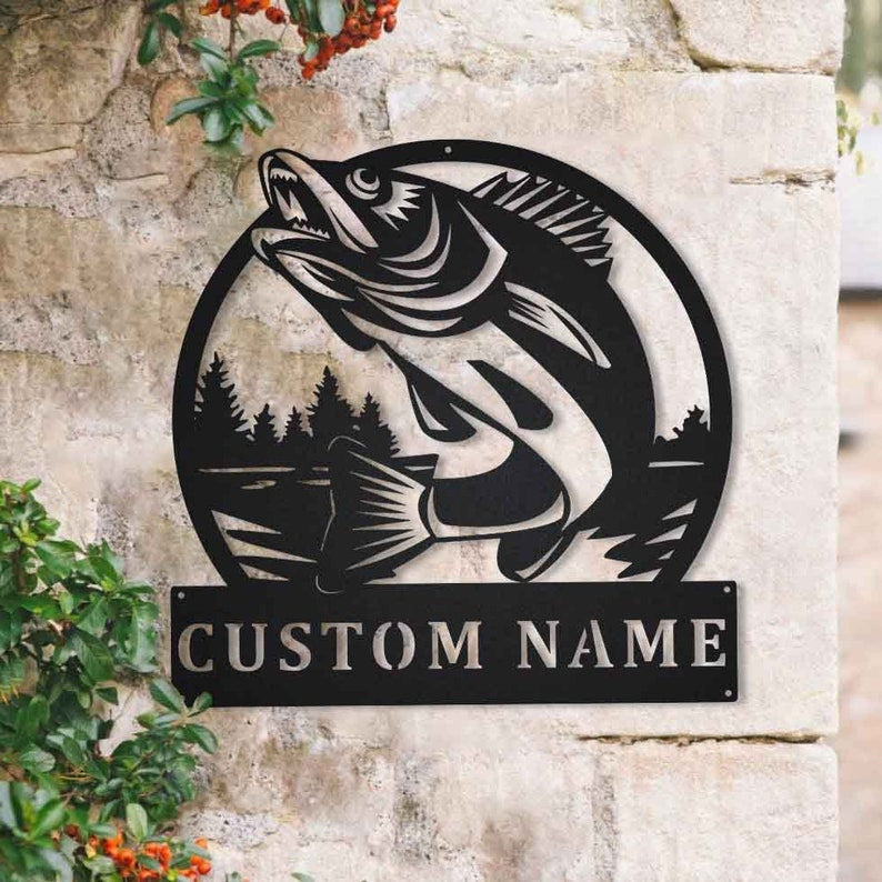 Personalized Walleye Fishing Metal Sign Art Custom Walleye Fishing Metal Sign Walleye Fishing Gifts for Men Walleye Fishing Gift