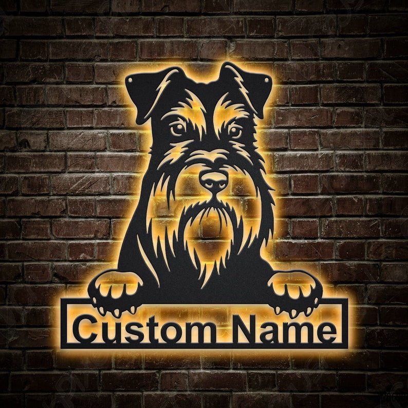 Personalized Miniature Schnauzer Dog Metal Sign WITH LED/WITHOUT LED Lights Custom Miniature Schnauzer Dog Metal Sign Birthday Gift Pets Gift