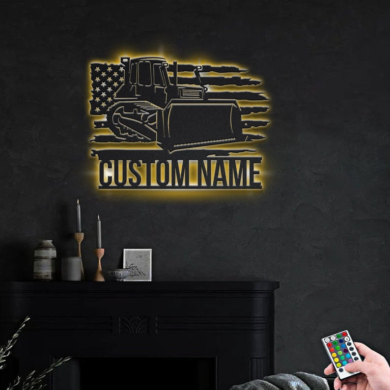 Personalized US Bulldozer Metal Sign WITH LED/WITHOUT LED Lights Custom Bulldozer Metal Sign Job Gifts Birthday Gift Bulldozer Sign