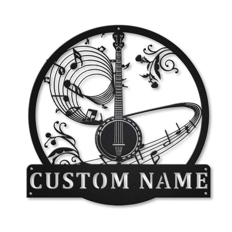 Personalized Banjo Music Monogram Metal Sign WITH LED/WITHOUT LED Lights Custom Banjo Music Metal Sign Hobbie Gifts Birthday Gift Banjo Gift