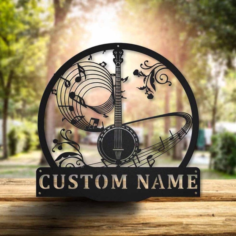 Personalized Banjo Music Monogram Metal Sign WITH LED/WITHOUT LED Lights Custom Banjo Music Metal Sign Hobbie Gifts Birthday Gift Banjo Gift