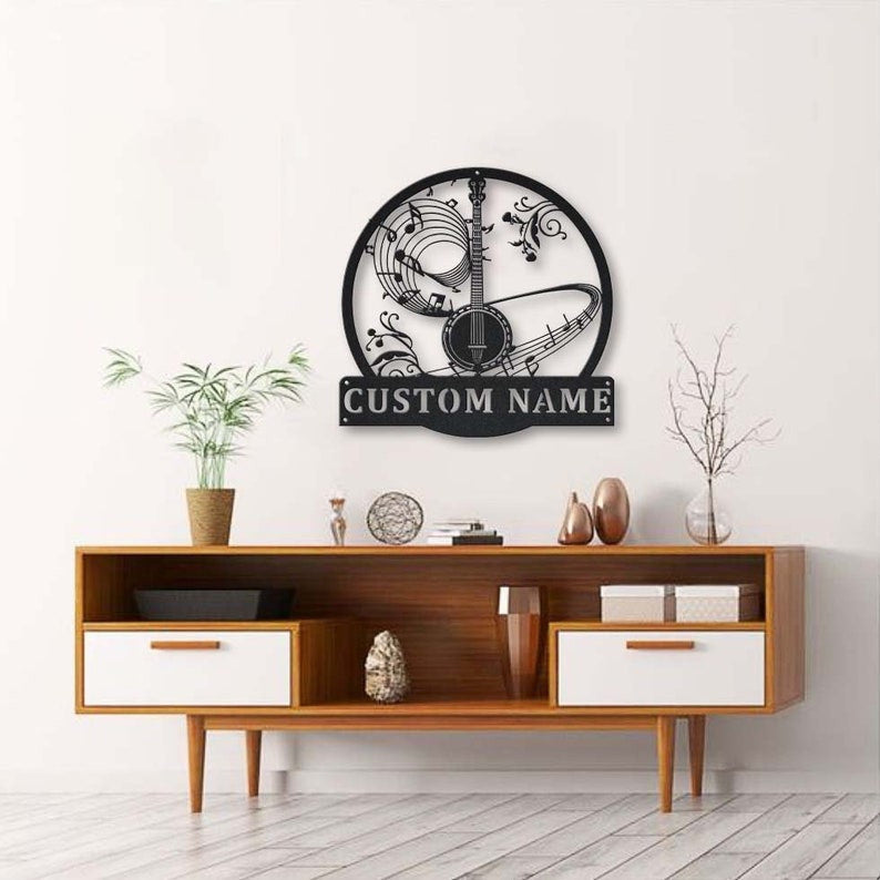 Personalized Banjo Music Monogram Metal Sign WITH LED/WITHOUT LED Lights Custom Banjo Music Metal Sign Hobbie Gifts Birthday Gift Banjo Gift