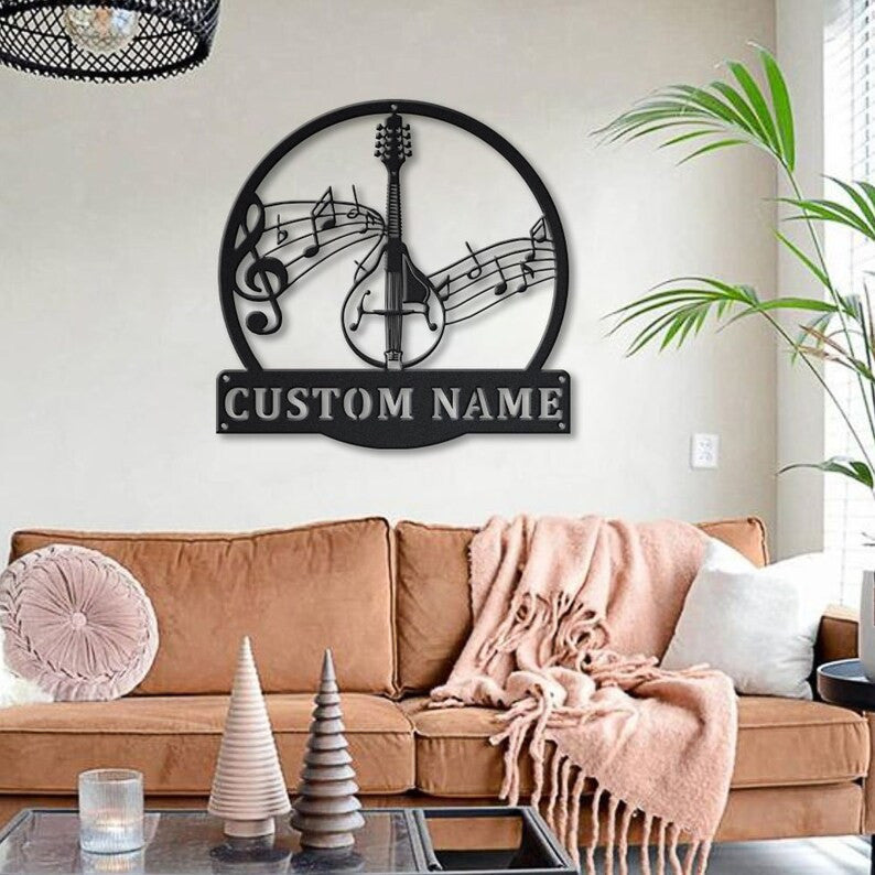 Personalized Mandolin Music Metal Sign WITH LED/WITHOUT LED Lights Custom Mandolin Music Metal Sign Birthday Gift Mandolin Music Sign