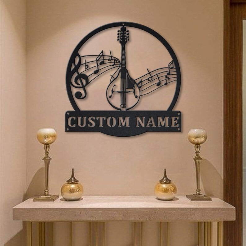 Personalized Mandolin Music Metal Sign WITH LED/WITHOUT LED Lights Custom Mandolin Music Metal Sign Birthday Gift Mandolin Music Sign