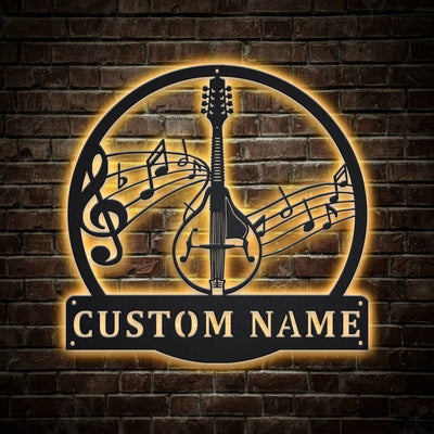 Personalized Mandolin Music Metal Sign WITH LED/WITHOUT LED Lights Custom Mandolin Music Metal Sign Birthday Gift Mandolin Music Sign