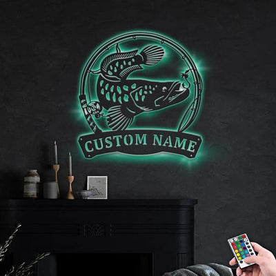 Personalized Snakehead Fish Pole Metal Sign WITH LED/WITHOUT LED Lights Custom Snakehead Sign Birthday Gift Snakehead Sign Fishing Gift