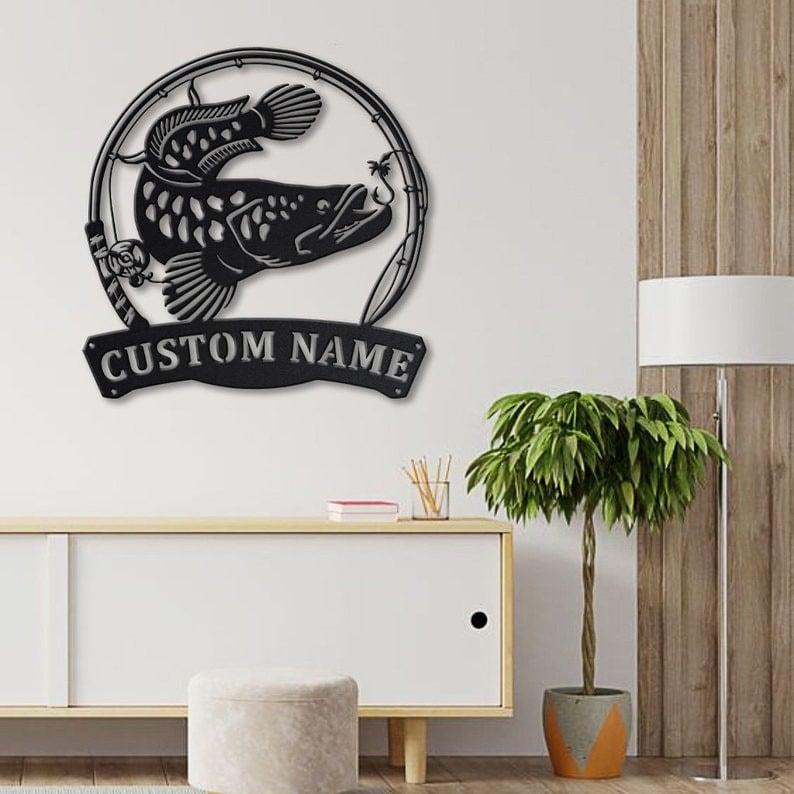 Personalized Snakehead Fish Pole Metal Sign WITH LED/WITHOUT LED Lights Custom Snakehead Sign Birthday Gift Snakehead Sign Fishing Gift
