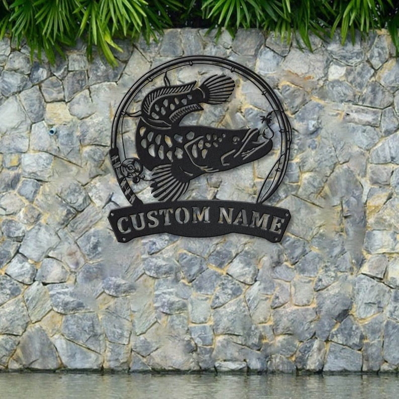 Personalized Snakehead Fish Pole Metal Sign WITH LED/WITHOUT LED Lights Custom Snakehead Sign Birthday Gift Snakehead Sign Fishing Gift