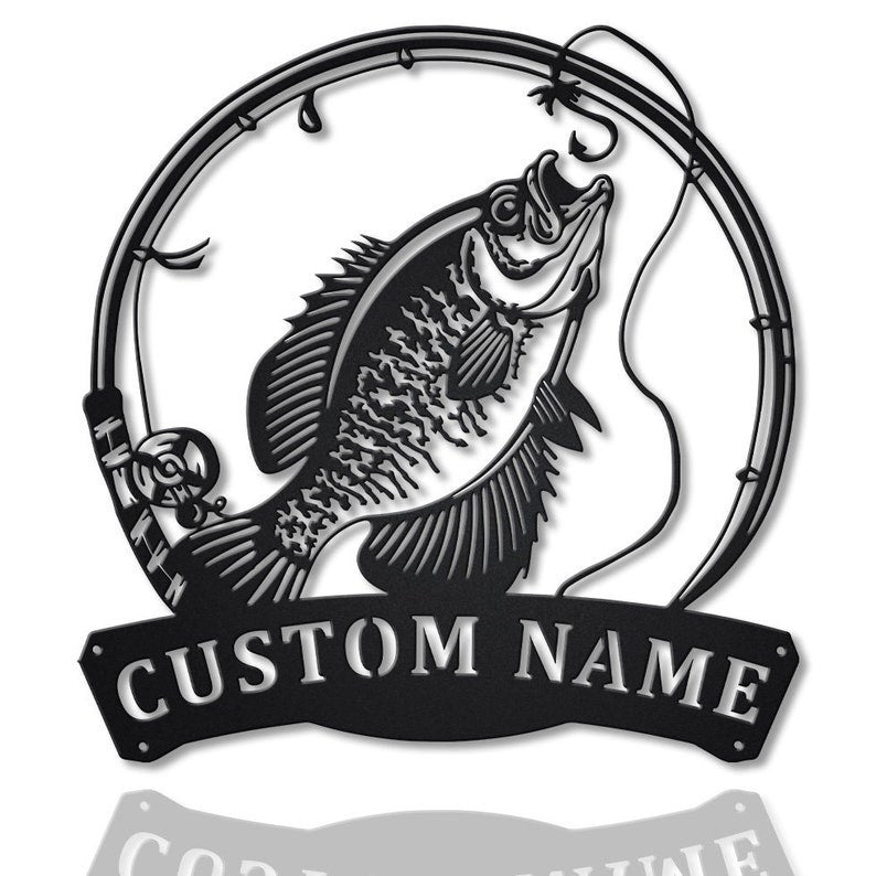 Personalized Black Crappie Fishing Fish Pole Metal Sign Art Custom Black Crappie Fishing Metal Sign Black Crappie Fishing Gift