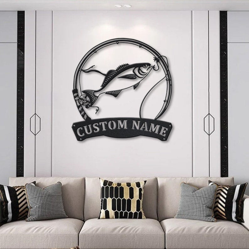Personalized Butterfish Fishing Fish Pole Monogram Metal Sign Art, Butterfish Fishing Fish Metal Sign , Fishing Lover Sign Decoration