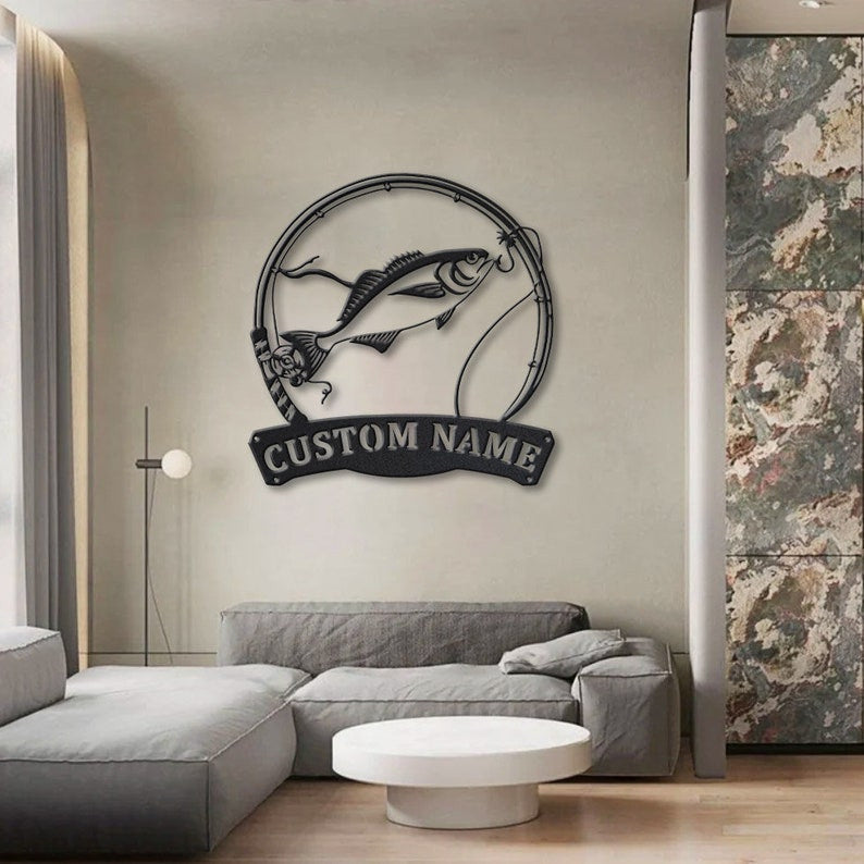 Personalized Butterfish Fishing Fish Pole Monogram Metal Sign Art, Butterfish Fishing Fish Metal Sign , Fishing Lover Sign Decoration