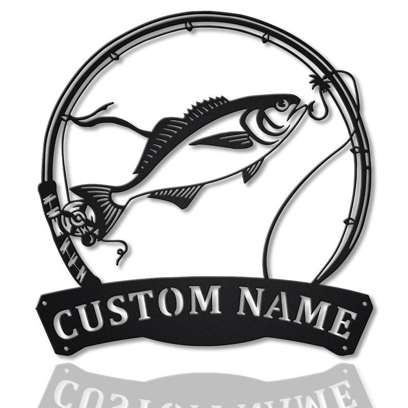 Personalized Butterfish Fishing Fish Pole Monogram Metal Sign Art, Butterfish Fishing Fish Metal Sign , Fishing Lover Sign Decoration